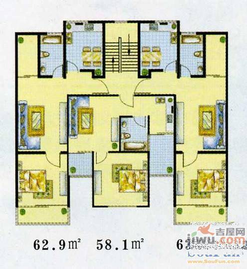 四季山庄2室2厅1卫91.8㎡户型图