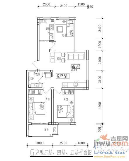 恒兴碧海名居3室1厅1卫户型图