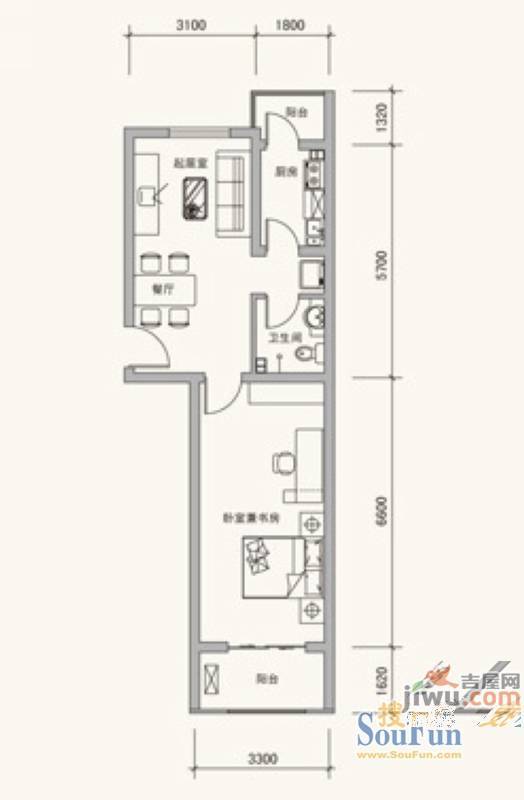 恒兴碧海名居2室1厅1卫64㎡户型图