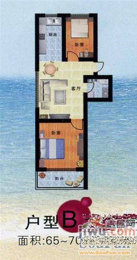 天润海韵豪庭2室1厅1卫65㎡户型图
