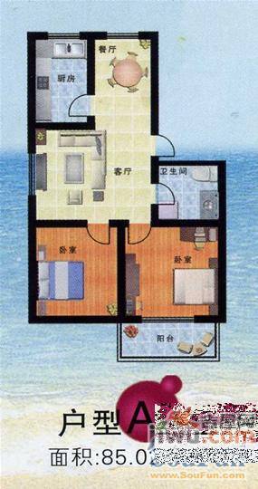 天润海韵豪庭2室1厅1卫65㎡户型图