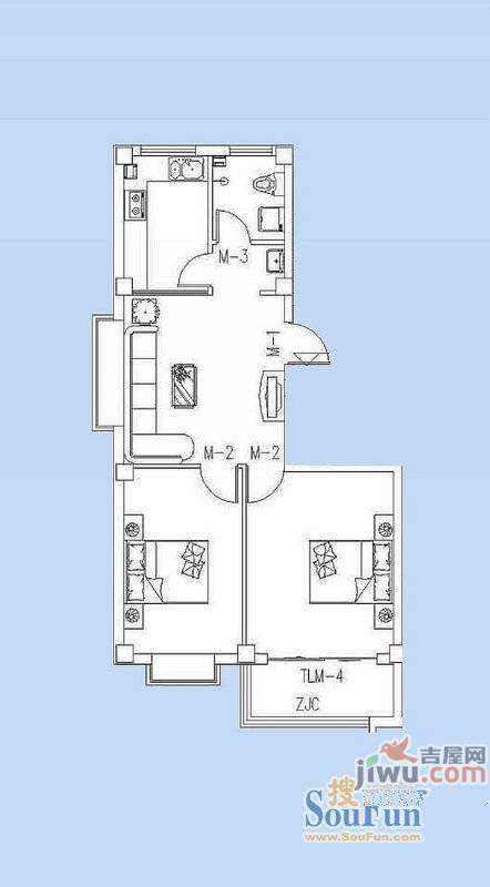 福里社区2室2厅1卫93㎡户型图