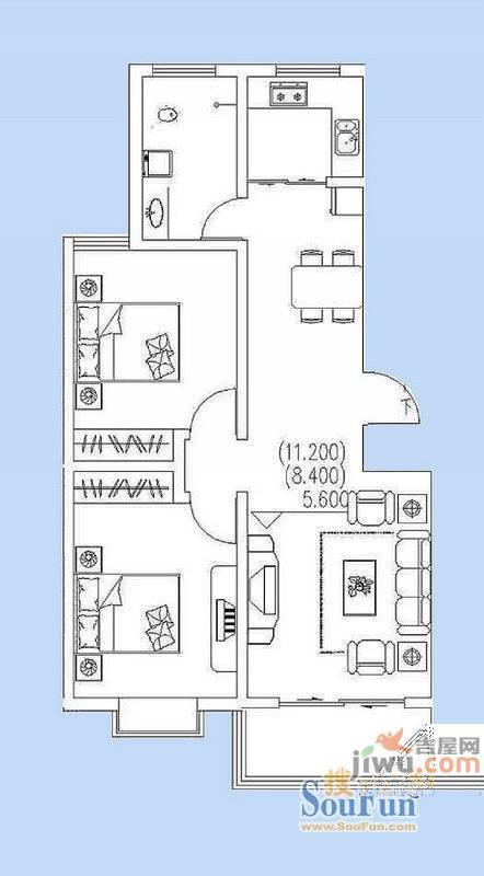 福里社区2室2厅1卫93㎡户型图