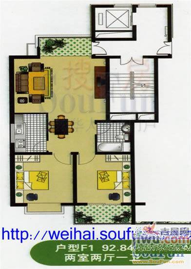 健康花园2室2厅1卫79.9㎡户型图