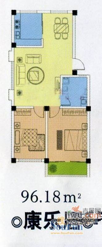 上东新城2室1厅1卫96.2㎡户型图