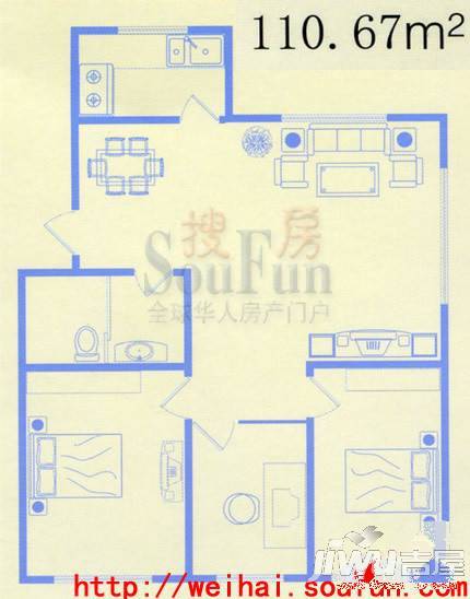 家纺城玫园2室1厅1卫86.4㎡户型图