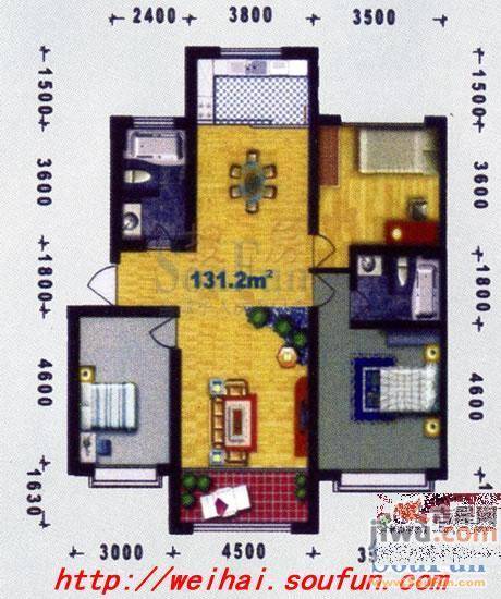 石岛山海苑1室2厅1卫85.2㎡户型图