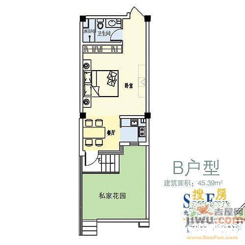 海岸明珠1室1厅1卫43㎡户型图