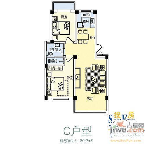 海岸明珠1室1厅1卫43㎡户型图