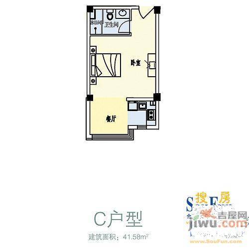 海岸明珠1室1厅1卫43㎡户型图