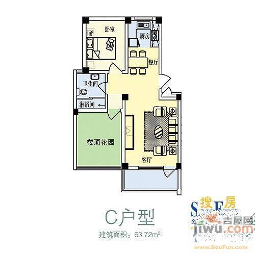 海岸明珠1室1厅1卫43㎡户型图