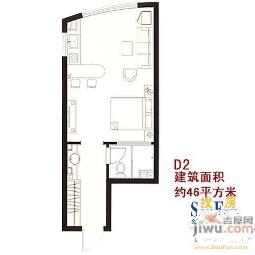 海岸明珠1室1厅1卫43㎡户型图