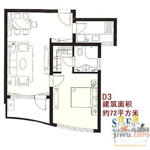 海岸明珠1室1厅1卫43㎡户型图