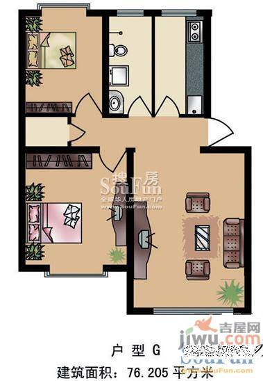 大公海岸2室1厅1卫76㎡户型图