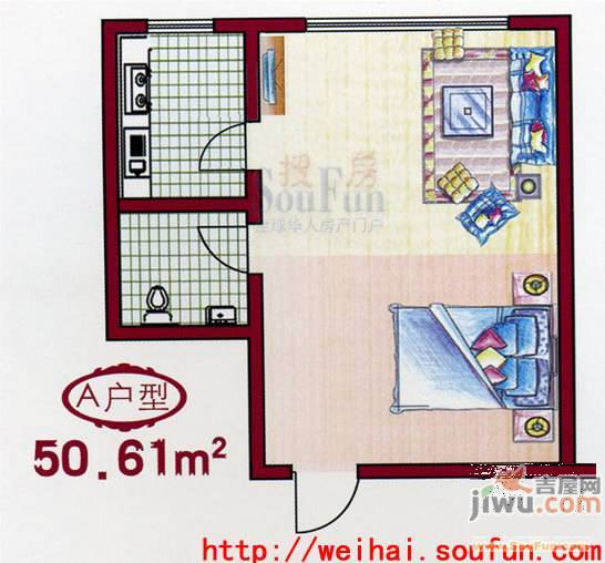 如意花园1室1厅1卫71.2㎡户型图