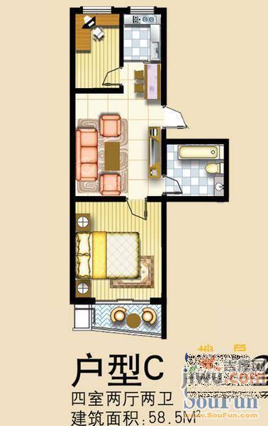 十里河海上人家2室2厅1卫78.8㎡户型图