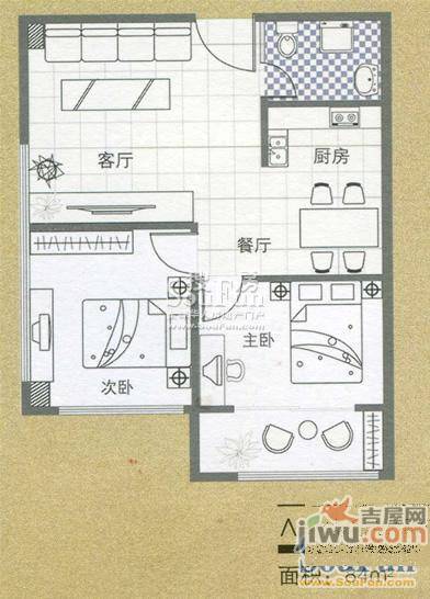 蓝堡1室1厅1卫55.7㎡户型图