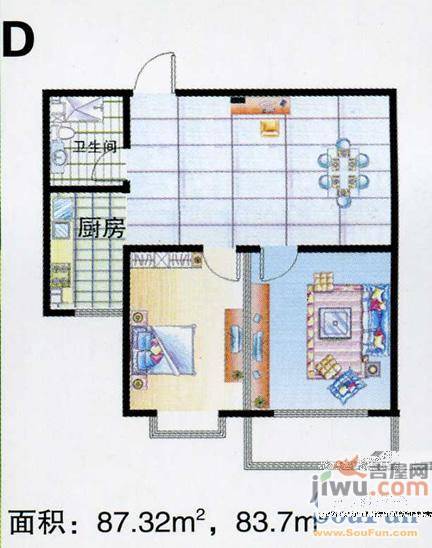 福祉家园2室1厅1卫83.6㎡户型图