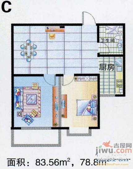 福祉家园2室1厅1卫83.6㎡户型图