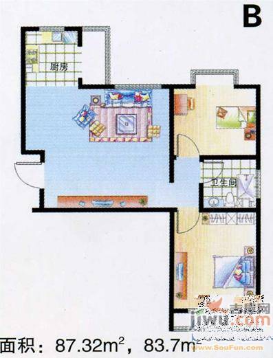 福祉家园2室1厅1卫83.6㎡户型图