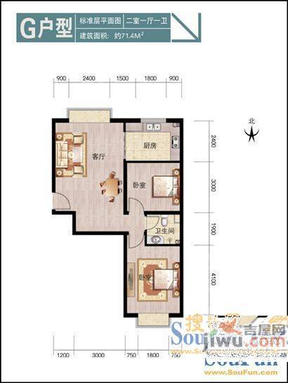 戚家夼2室1厅1卫户型图