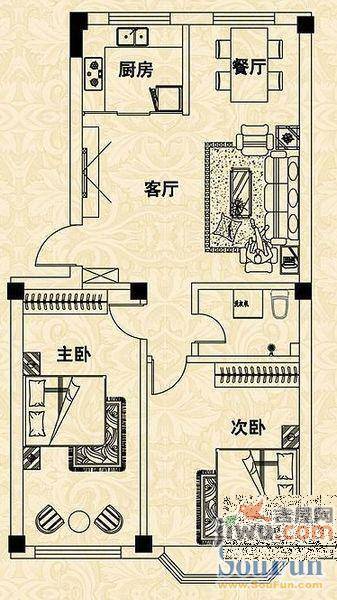 戚家夼2室1厅1卫户型图