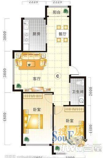 金长城2室1厅1卫户型图