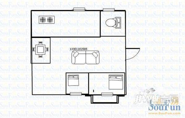 鸣翠花园1室1厅1卫户型图