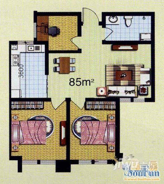 西钦小区3室2厅1卫户型图