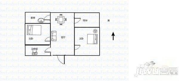 北竹岛东村2室1厅1卫户型图