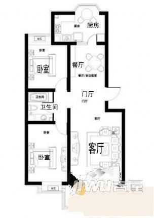 恋海晶城2室2厅1卫户型图