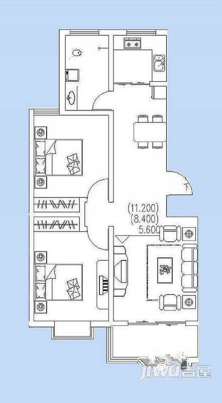 福里社区2室2厅1卫93㎡户型图