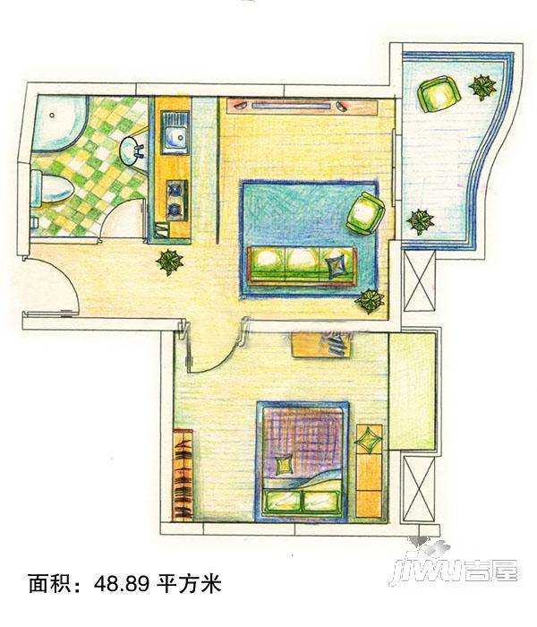 尚城国际2室1厅1卫户型图