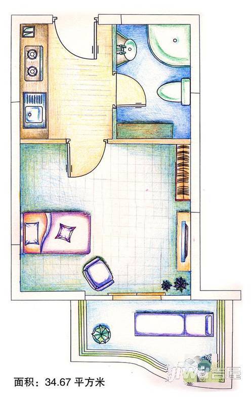 尚城国际2室1厅1卫户型图