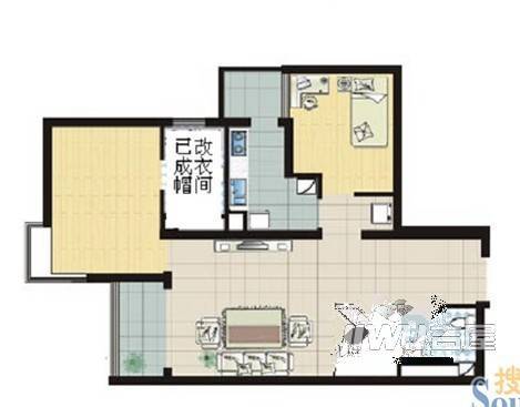 锦江城市苑绿景2室1厅1卫70㎡户型图