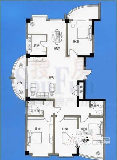 锦江I HOME3室2厅1卫户型图