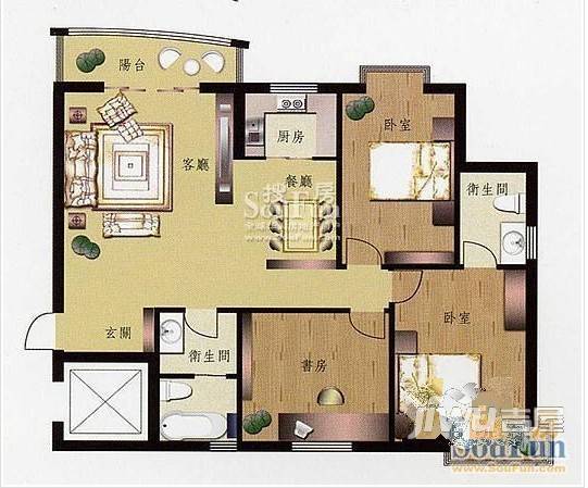 旭日蓝湾2室2厅1卫72.6㎡户型图