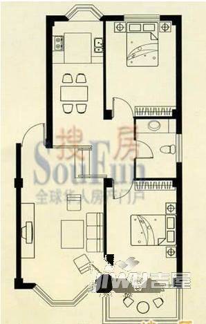 旭日蓝湾2室2厅1卫72.6㎡户型图