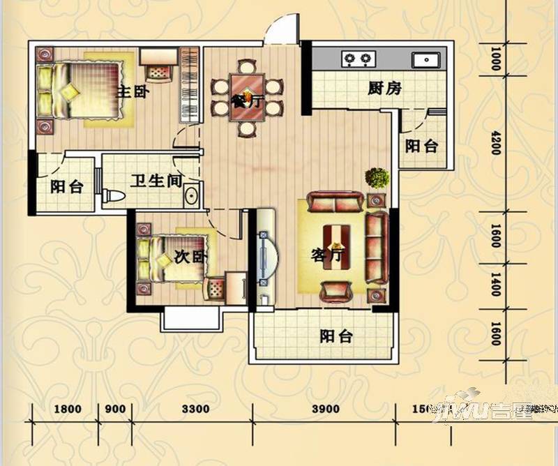 丰汇广场2室2厅1卫94.7㎡户型图