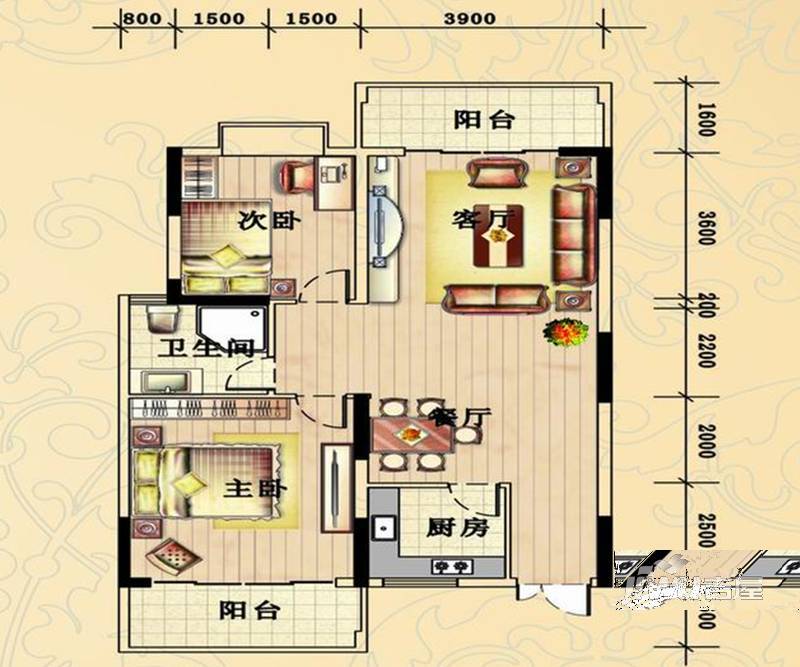 丰汇广场2室2厅1卫94.7㎡户型图