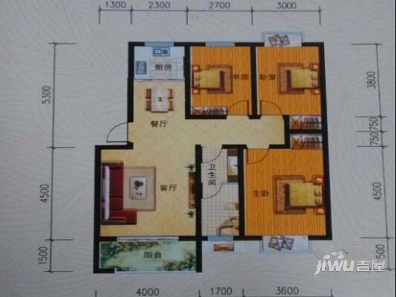 金色桃园3室2厅1卫98.5㎡户型图