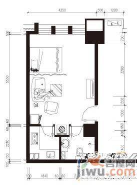 中房富力城1室1厅1卫48㎡户型图