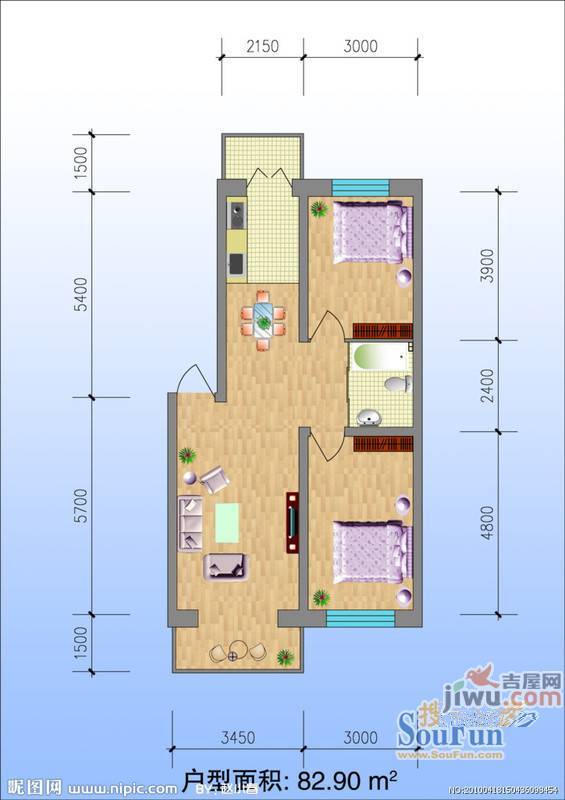 兴泰隆·创享国际2室2厅1卫户型图