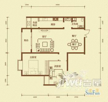 枕水花园2室1厅1卫户型图