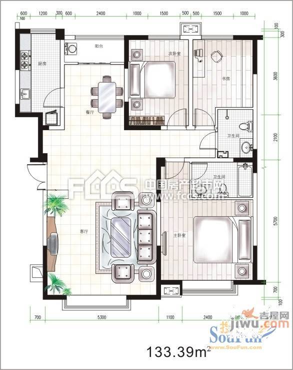 尊园别墅2室2厅1卫户型图