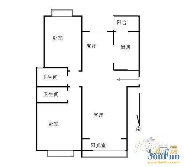 民生赛尚公寓1室1厅1卫户型图