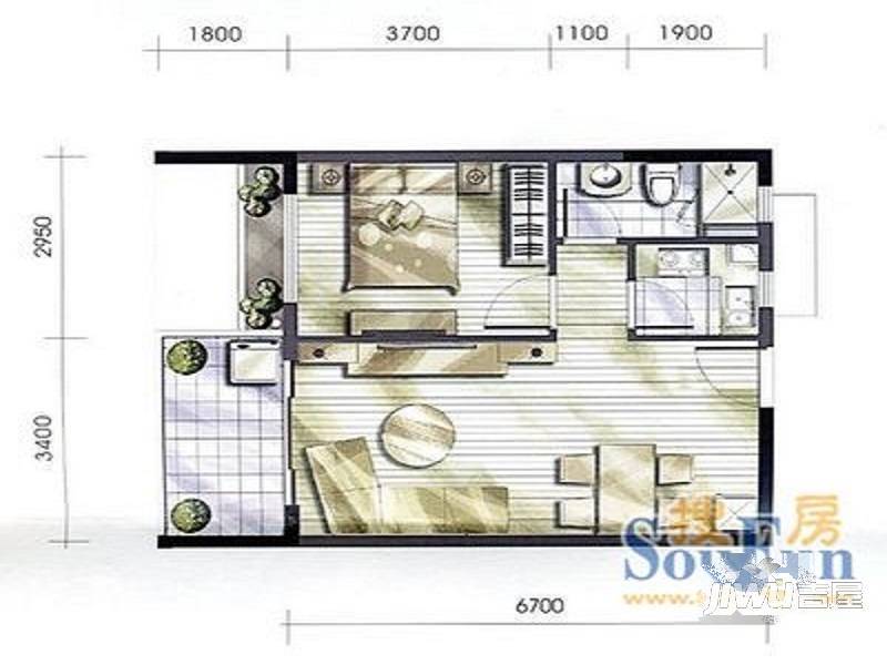 月湖湾2室2厅1卫户型图