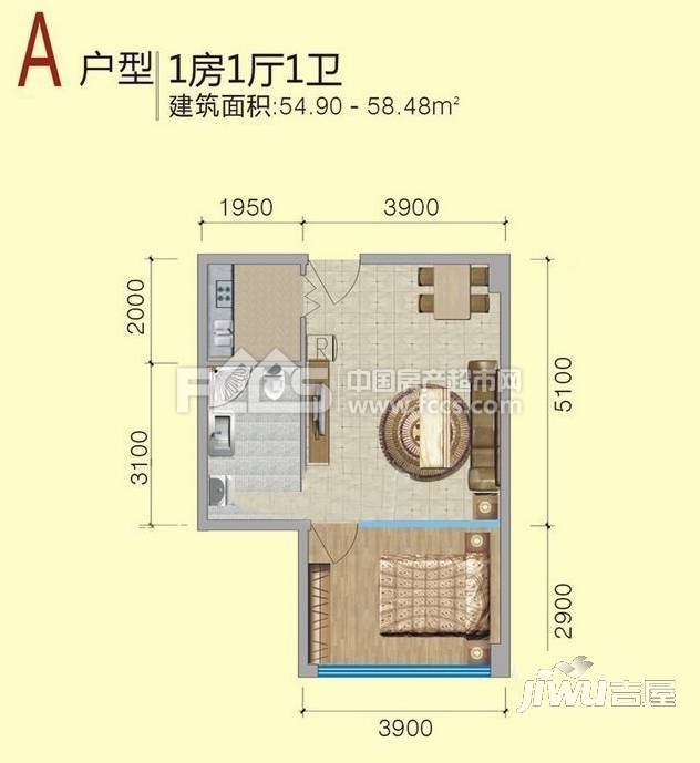 怀远市场1室1厅1卫户型图