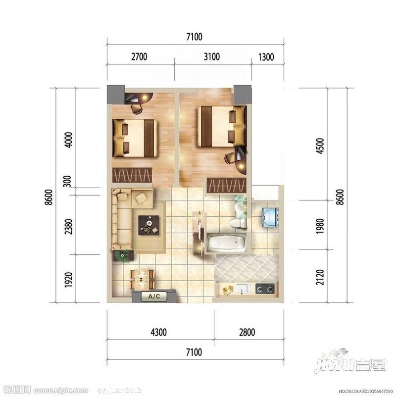 宝湖锦园3室2厅1卫户型图