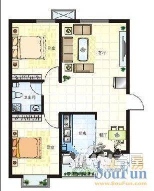 在水一方B区3室2厅1卫户型图